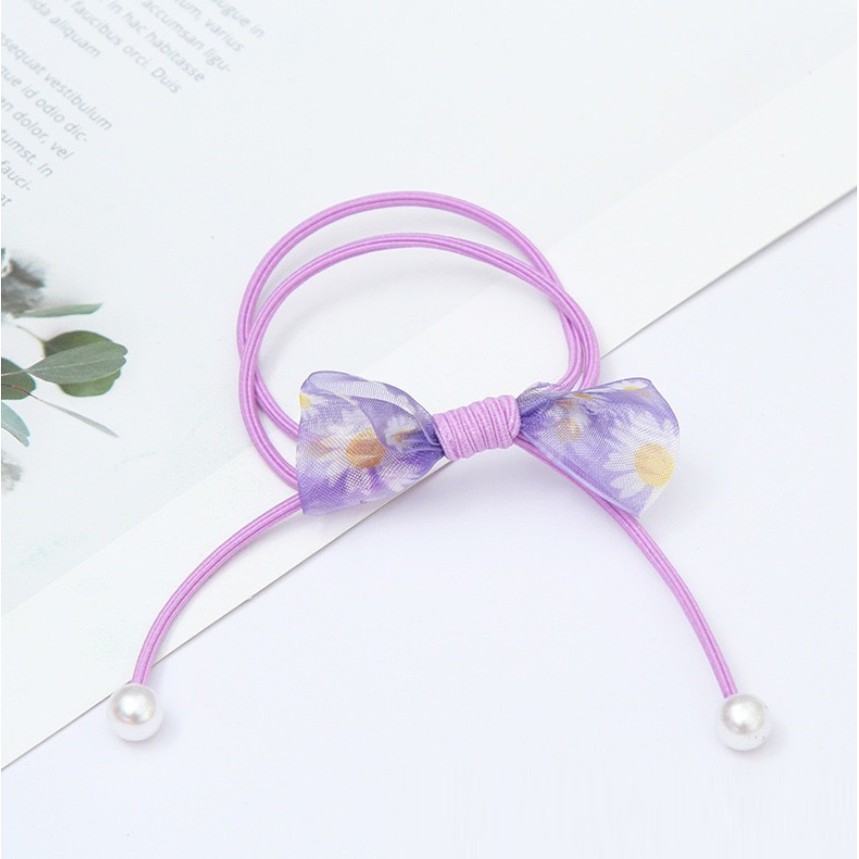 Karet Ikat Rambut DAISY CHIFFON Pita Mutiara Gaya Korea Import Murah Fashion Wanita Pearl  Hair Rope