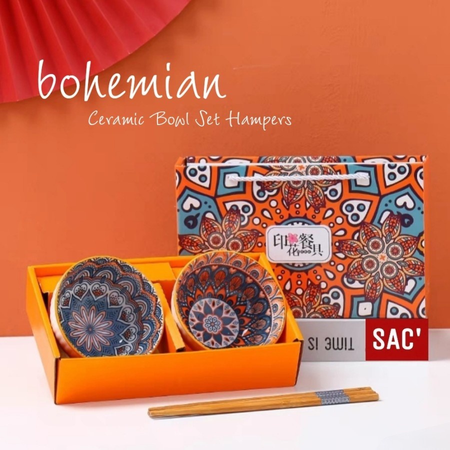 Set Mangkok BOHEMIAN Souvenir Kado Hampers Hadiah Mangkok Jepang Batik