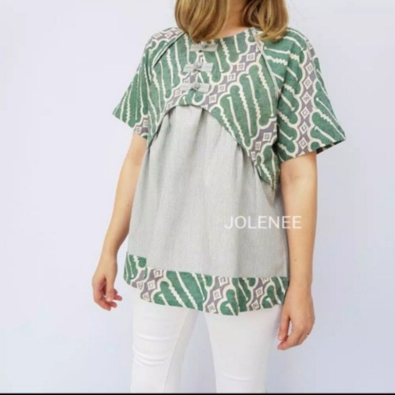 Atasan Batik W 185 green Batik wanita lengan pendek sovinska