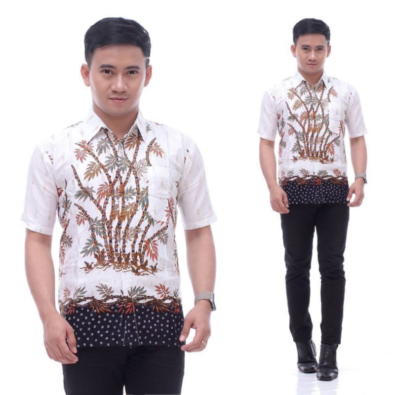 QUEENBUTIK/KEMEJA BATIK PRIA LENGAN PENDEK SIZE M L XL XXL  BSWART BatiK HRB026 Kenongo