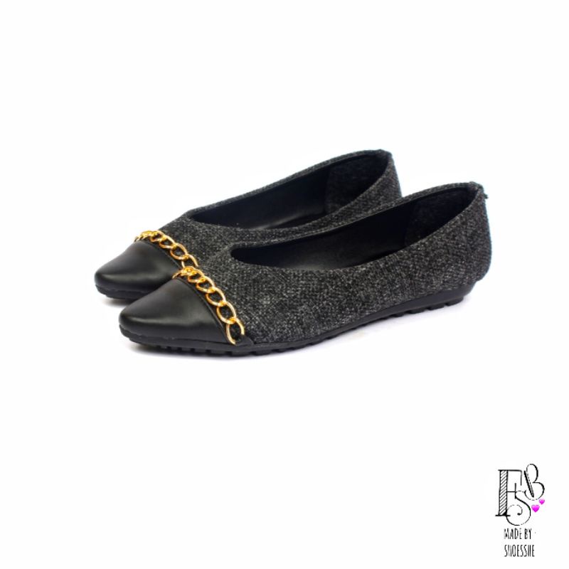 Fsb - Erika Black Canvas Sepatu Flatshoes Wanita