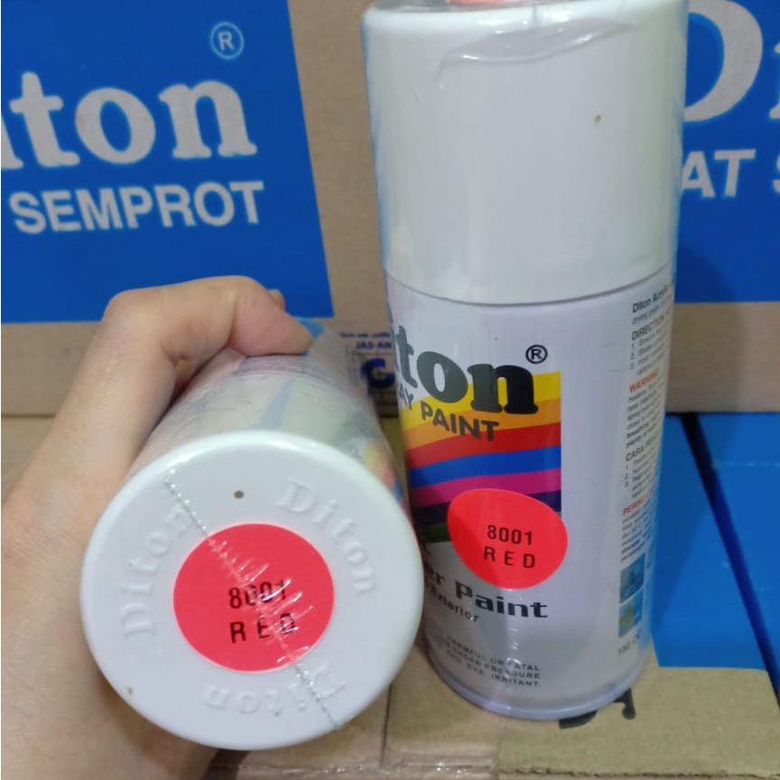 DITON Spray Paint Acrylic Lacquer Paint Pilox Cat Semprot - 8001 RED / Stabilo Merah / Fluorescent Red (150cc/Kecil)