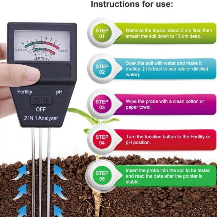 Soil PH &amp; fertility meter alat ukur tes kesuburan tanah PH tanah 2 in 1