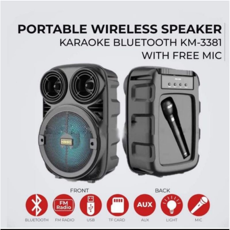 Speaker Bluetooth KIMISO Karaoke+ Mic Portabe Wireless Speaker Super Bass