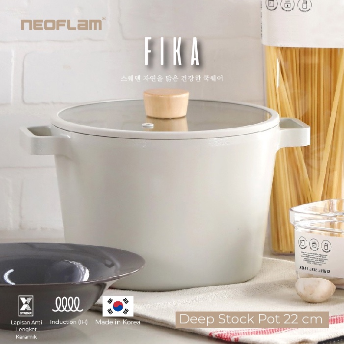 Neoflam FIKA Deep Stock Pot Panci Keramik Induksi - Stockpot