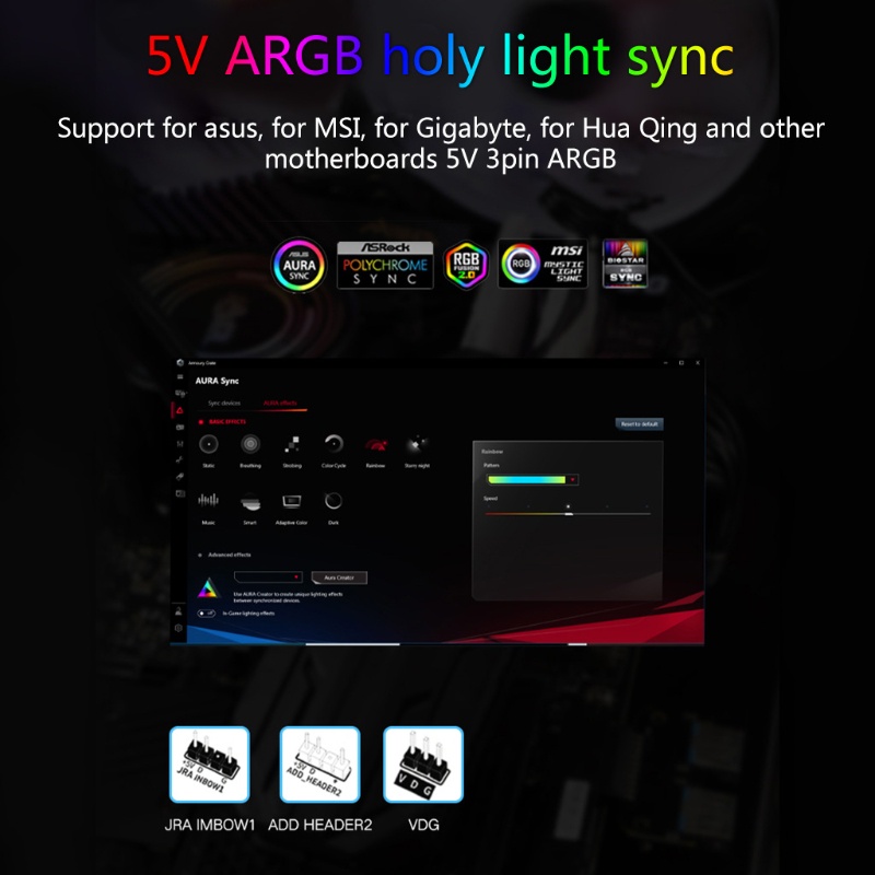 Btsg 1sampai3 RGB ARGB 5V 3Pin ExtensLED Splitter Cable Untuk PC Strip Sync Hub