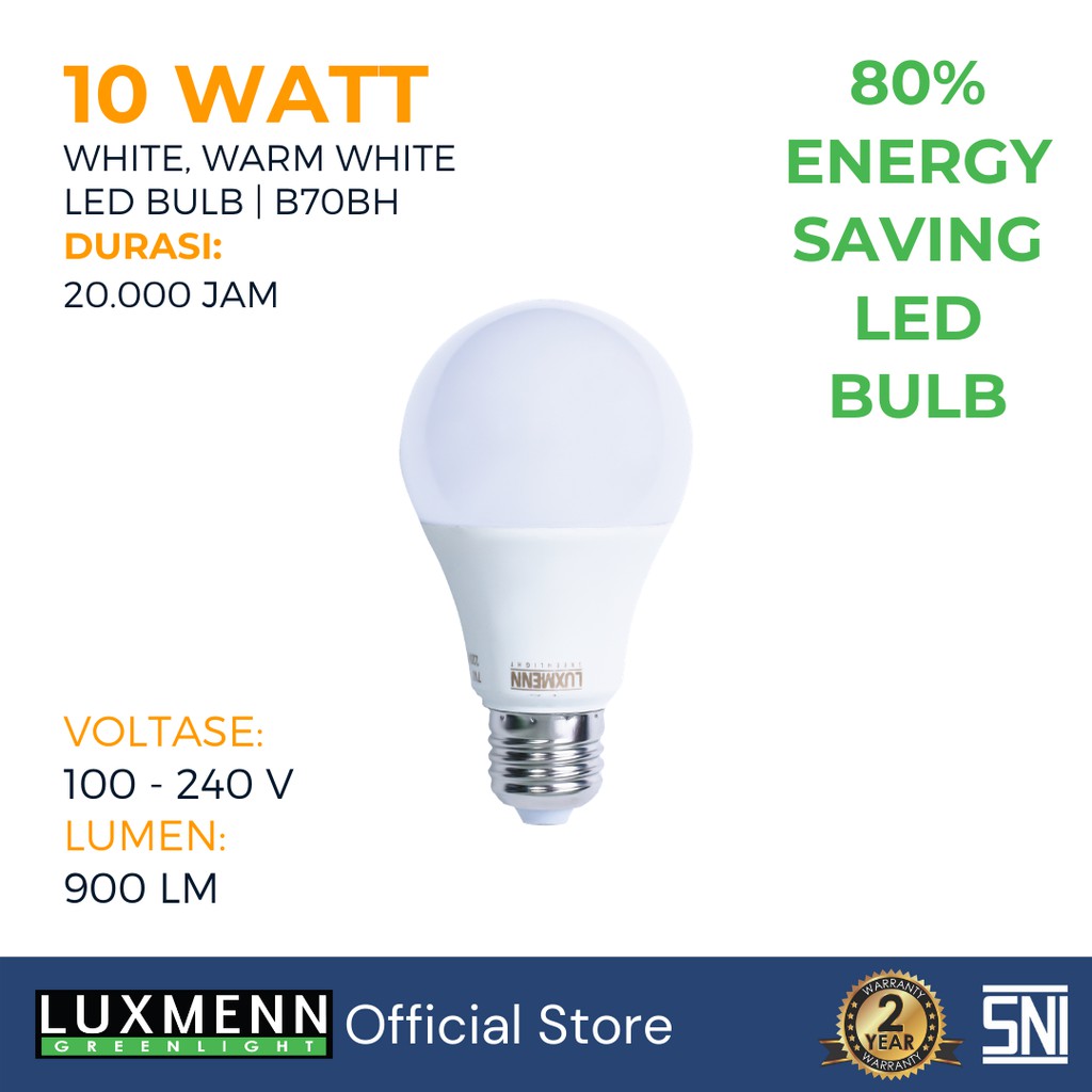 Jual Luxmenn LED Lampu Bohlam, Seri B70BH, 10 W Kuning (3000K) Putih ...