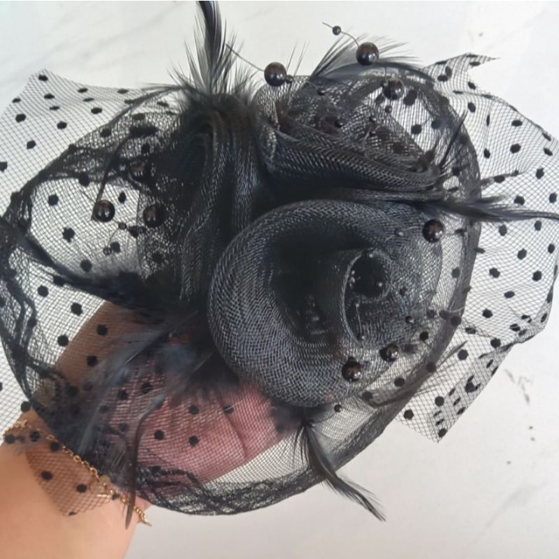 Topi Fascinator-Headpiece Renda Jala Putik