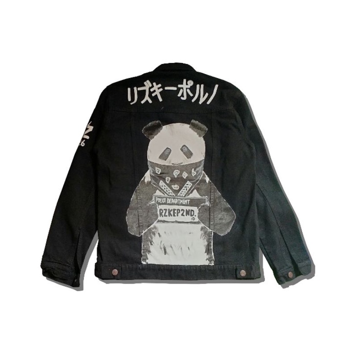 jaket denim lukis motif panda