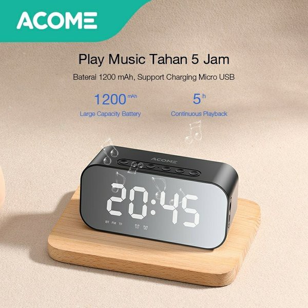 Acome A5 Speaker Bluetooth 5.0 Jam Alarm LED Display Ultra Bass -Black