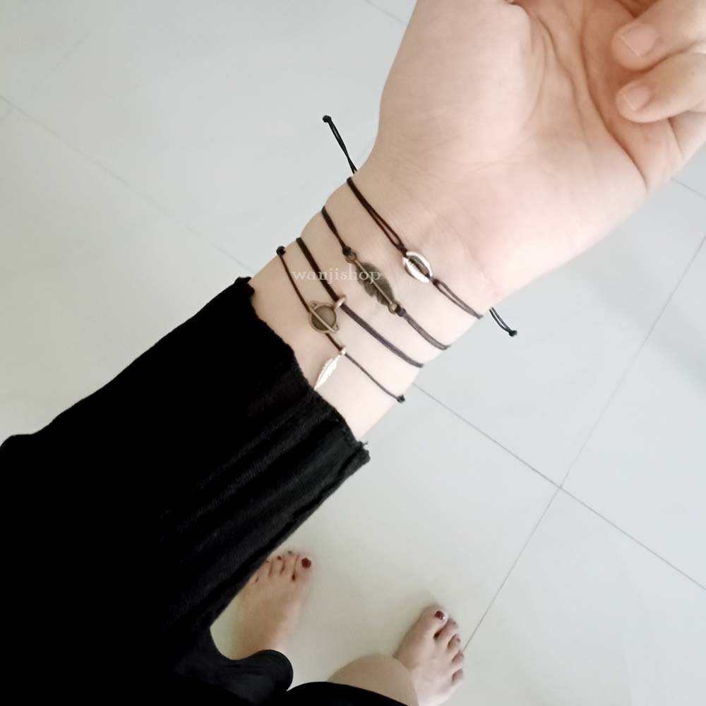 Gelang Super Tipis Simple Tiny Cute Persahabatan Charm Kerang / Deathly / Crown infinity