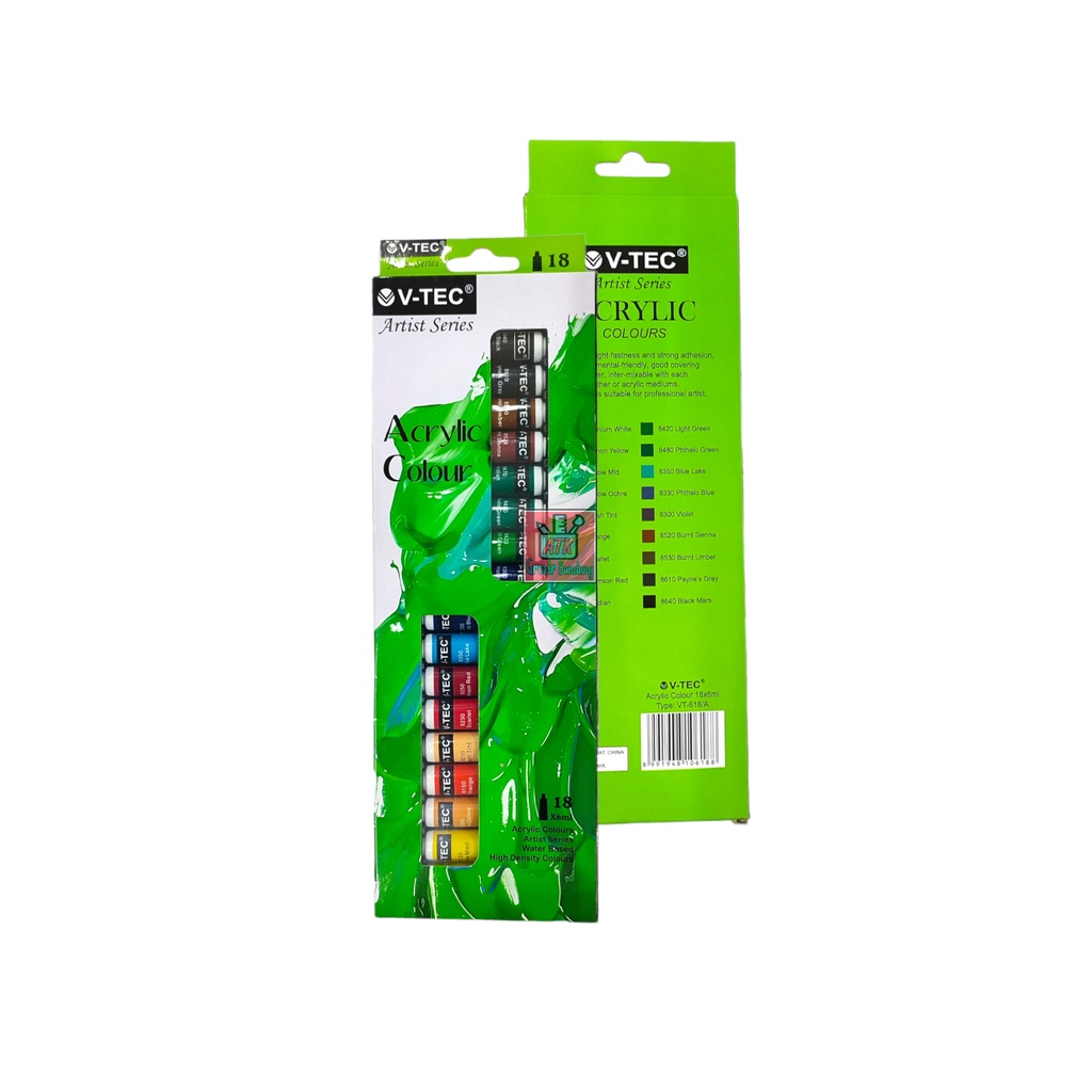 

Cat Akrilik V-TEC VT-618/A Acrylic Colours 18 Warna x 6 ML - Set SHAGB