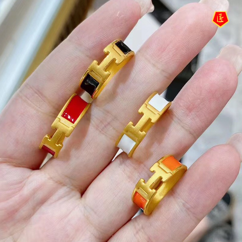 [Ready Stock]Fashion Personality 3D Gold Enamel Letter H Ring