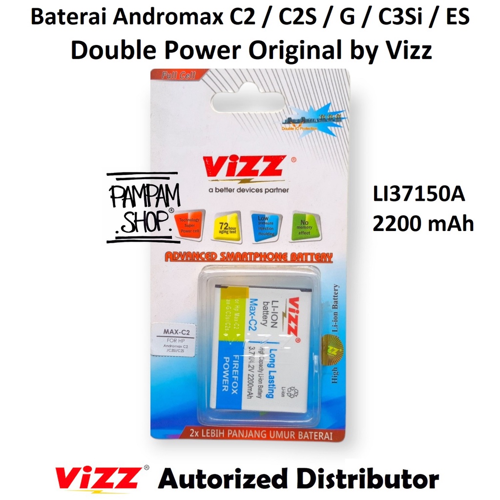 Baterai Vizz Double Power Original Smartfren Andromax C2 C2S G C3Si ES LI37150A Batre Battery Batrai Ori AD688G AD687G Smartfren