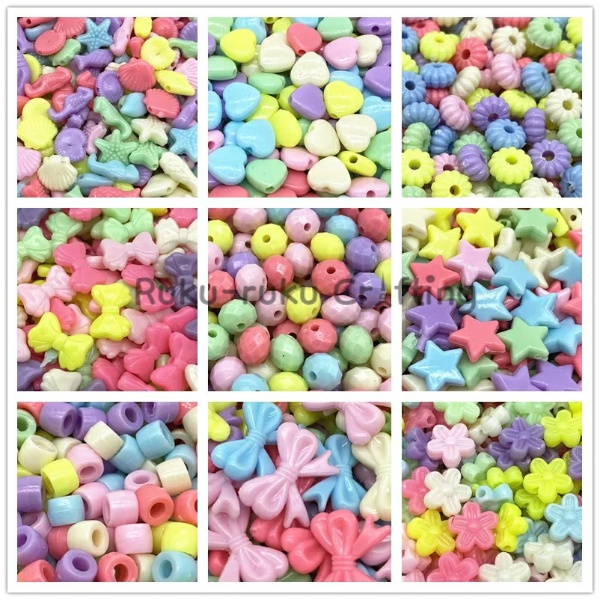 60 Pcs Manik Manik Mote Pastel Mote Susu Motif Love Bunga Bintang Bahan Craft