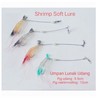umpan pancing lunak set soft lure udang besar nekllin + rolling + kail