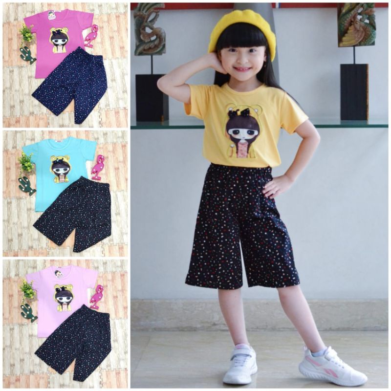 Baju setelan anak perempuan celana kulot 4-11tahun/setelan anak cewek/baju anak perempuan/pakaian an