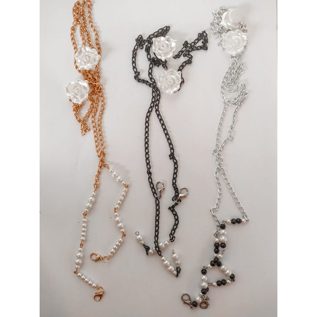 Strap Masker Hijab Rantai Kalung Mutiara 2in1 [READY STOCK]