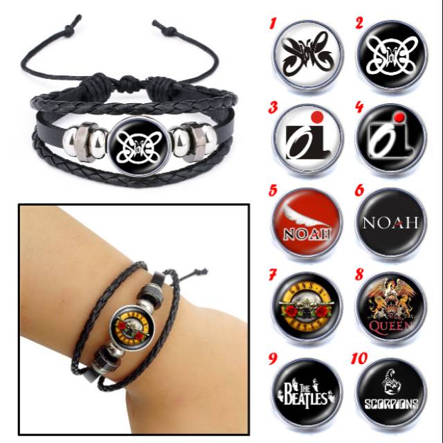 Gelang Custom Group Band Legendaris SLANK NOAH OI GNR SCORPION Elegan Kulit Kepang Multilayer