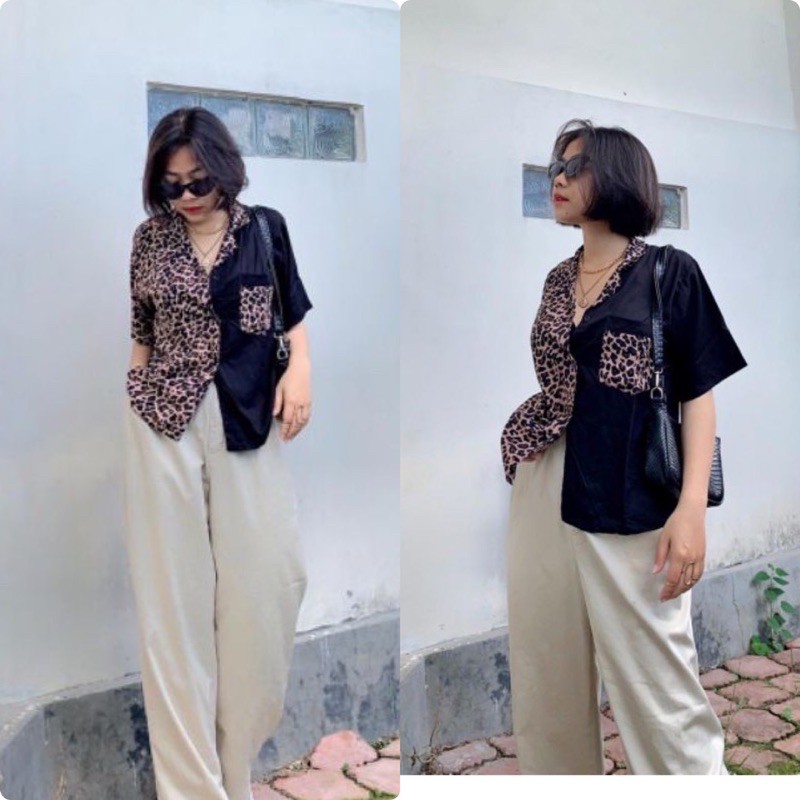 atasan 2tone leopard / kemeja 2tone leonita