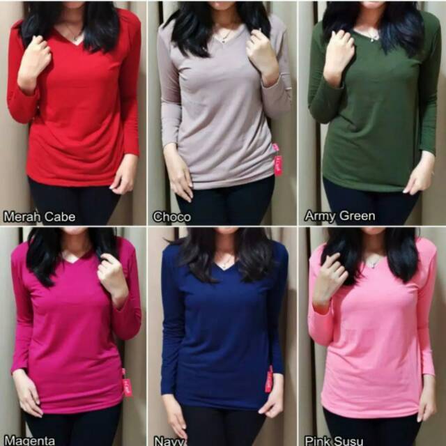  Kaos polos wanita lengan panjang L XL XXL Shopee Indonesia