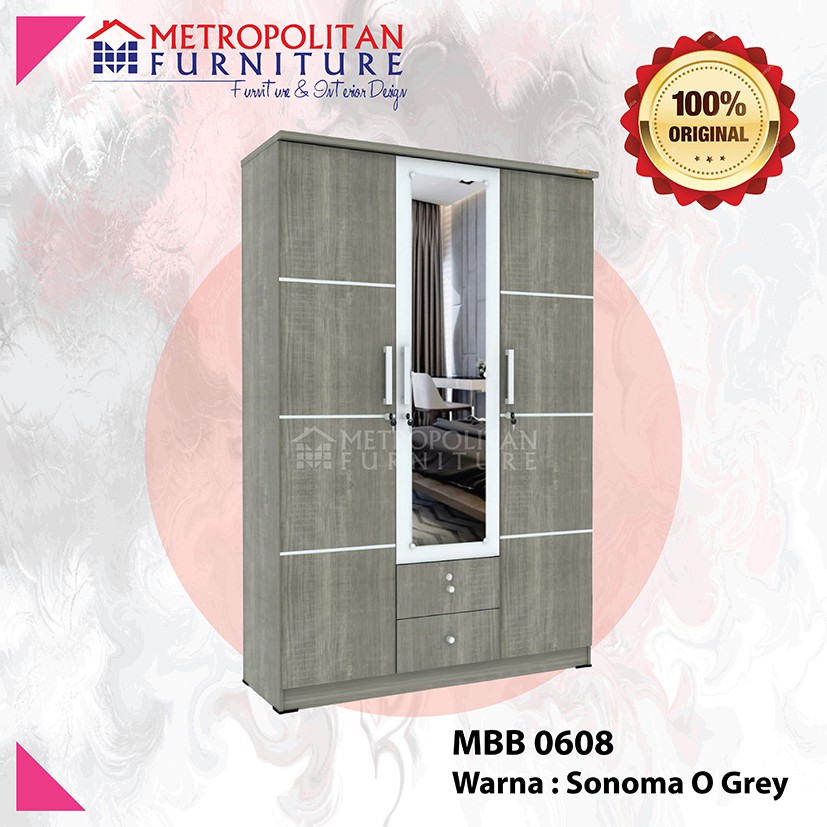 Romaro Lemari Pakaian Particel LPP 32 LR / Wardobe Closet Baju 3 pintu Cermin Kaca Laci Partikel