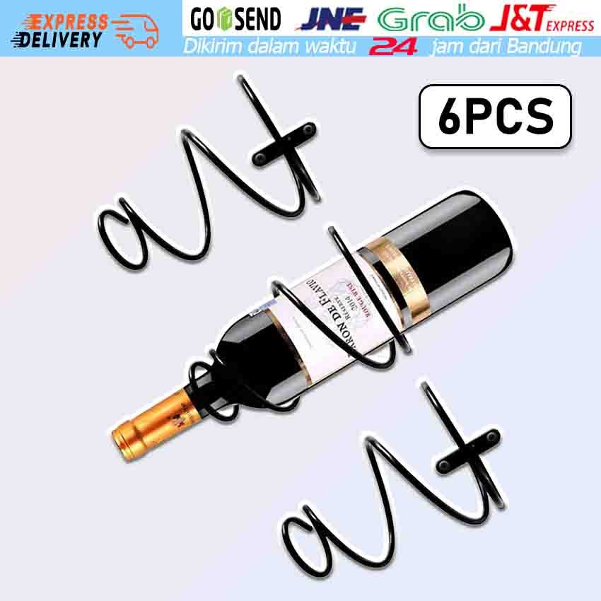 Pri Rak Gantung Botol Wine Minuman Keras Bahan Metal 6 Buah/Set Rak Gantung Botol Wine Rak Display O