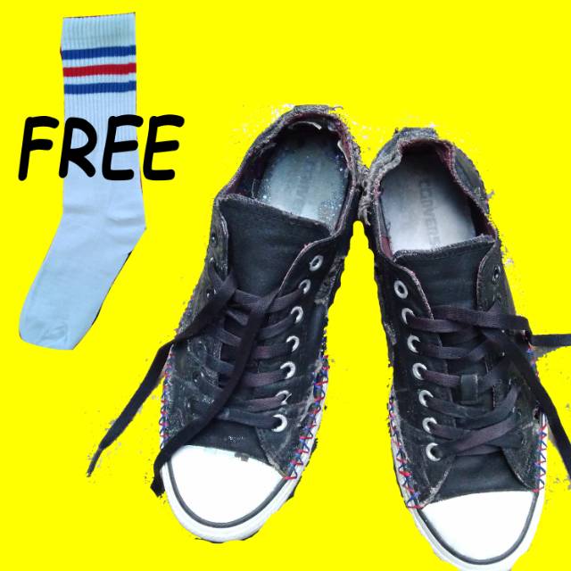 Converse Black Double Tongue Original Indonesia Second FREE KAOS KAKI OLD SCHOOL