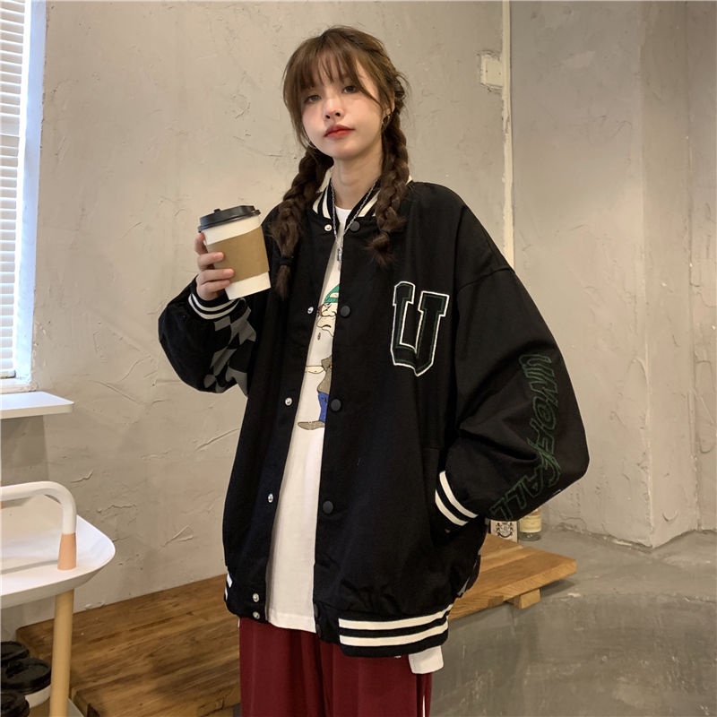 Suhao Checkerboard kotak-kotak baseball seragam wanita baru longgar cocok Amerika hip-hop goreng patch jalan jaket musim gugur jaket