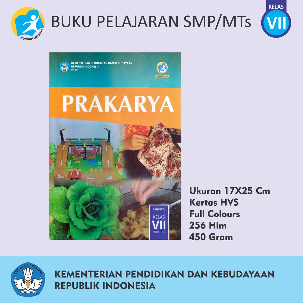 Buku Pendidikan Tingkat SMP MTs Kelas VII Matematika Bahasa Inggris Indonesia Penjaskes Seni Budaya IPA IPS Prakarya-VII PRAKARYA SMT 1