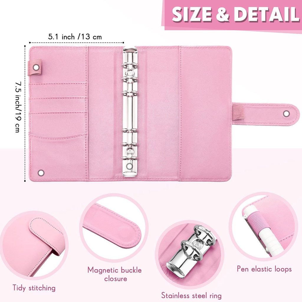 A6 Budget Binder Deluxe Set PU Leather Planner Notebook Ritsleting Folder Penyimpanan Uang Tunai Tagihan Amplop Money Organizer