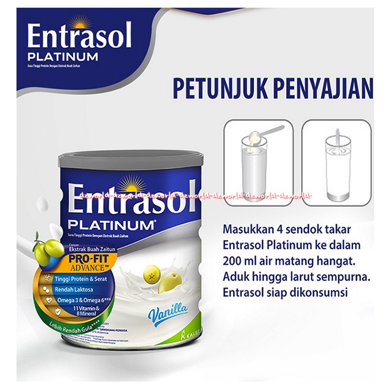 Entrasol Platinum Vanilla 400gr Ekstrak Buah Zaitun Susu Kalsium Untuk Tulang Lansia 50tahun Kaleng