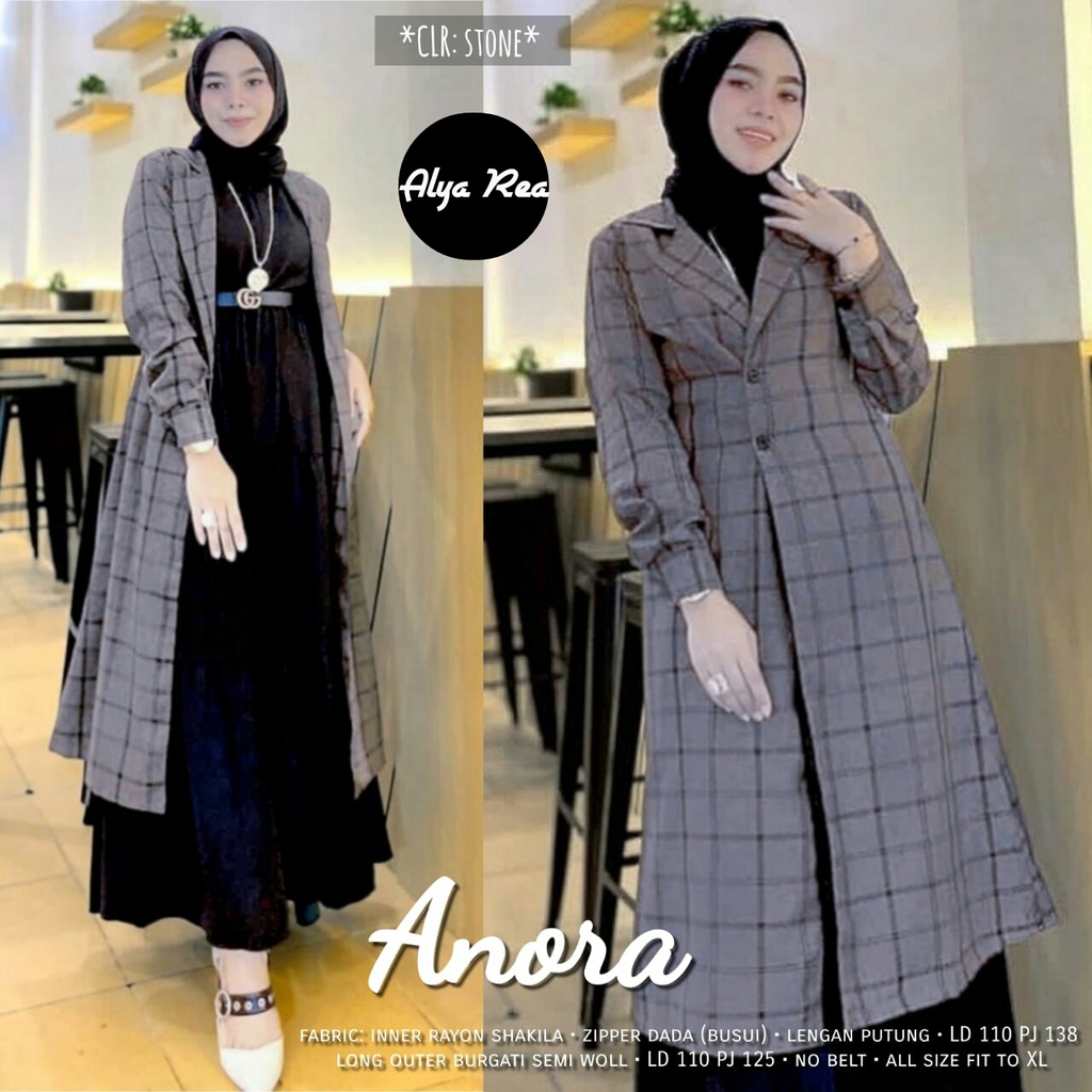 Gamis Anora Long Outer Burganti Semi Woll Original Alya Rea