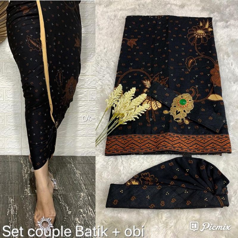 set couple batik (Kamen lembaran + saput + udeng setengah jadi + obi)