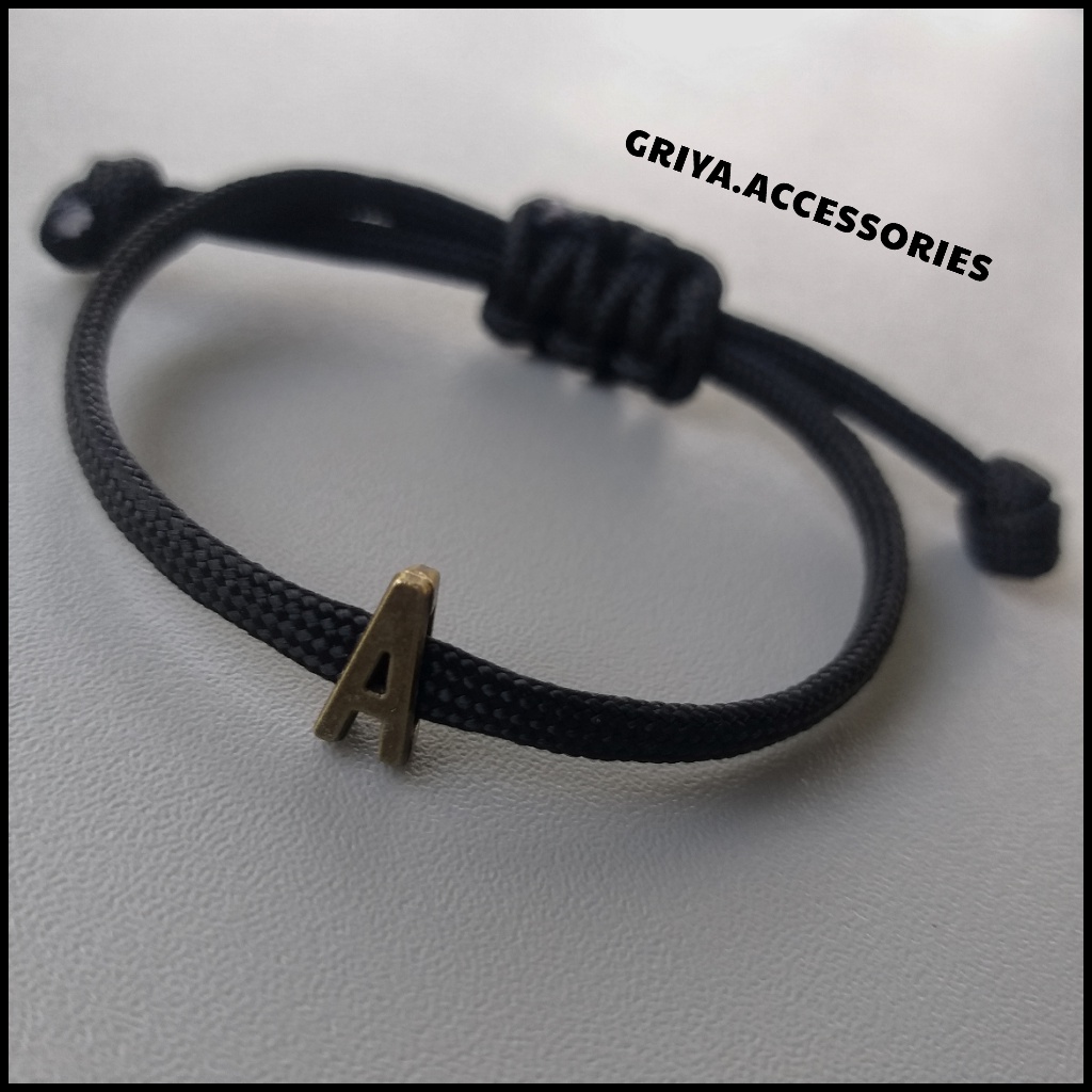 Gelang Inisial Huruf Slide Tali Paracord Size 4mm Premium Import