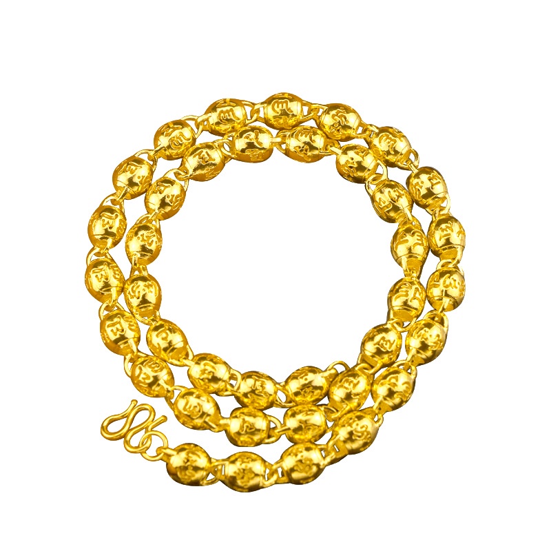 Kalung Manik-Manik Emas Emas Asli Kadar 375Desain Mantra Buddha Hollow Gaya Retro Korea Untuk Pria