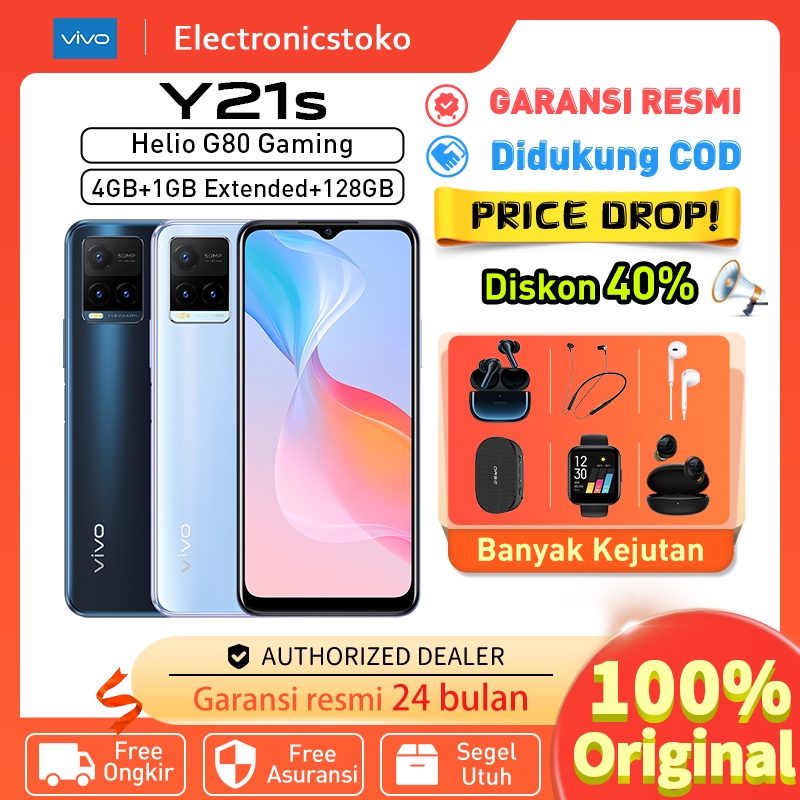 VIVO Y21s RAM 4+1GB Extended ROM 128GB 100% Original  handphone vivo y21s  selling terbaru 5000mAh B