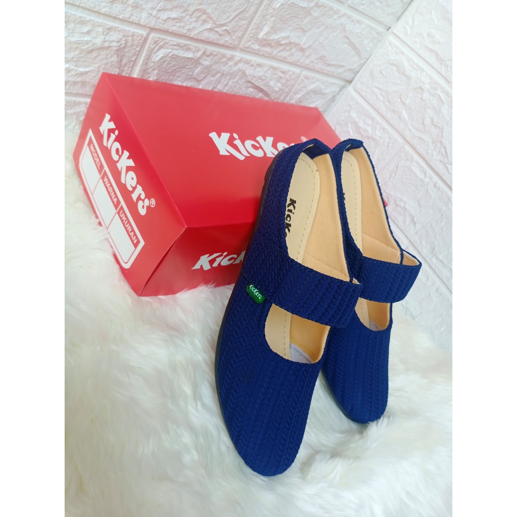 Sepatu Selop Wanita Bahan Rajut Warna Navy