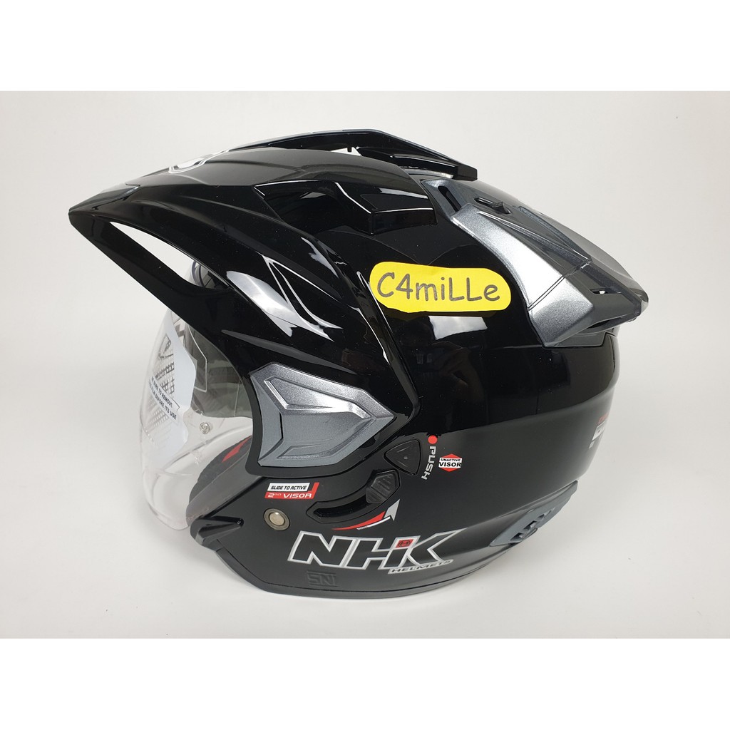 Helm Nhk Predator Crypton Black Double Visor Half Face Shopee Indonesia
