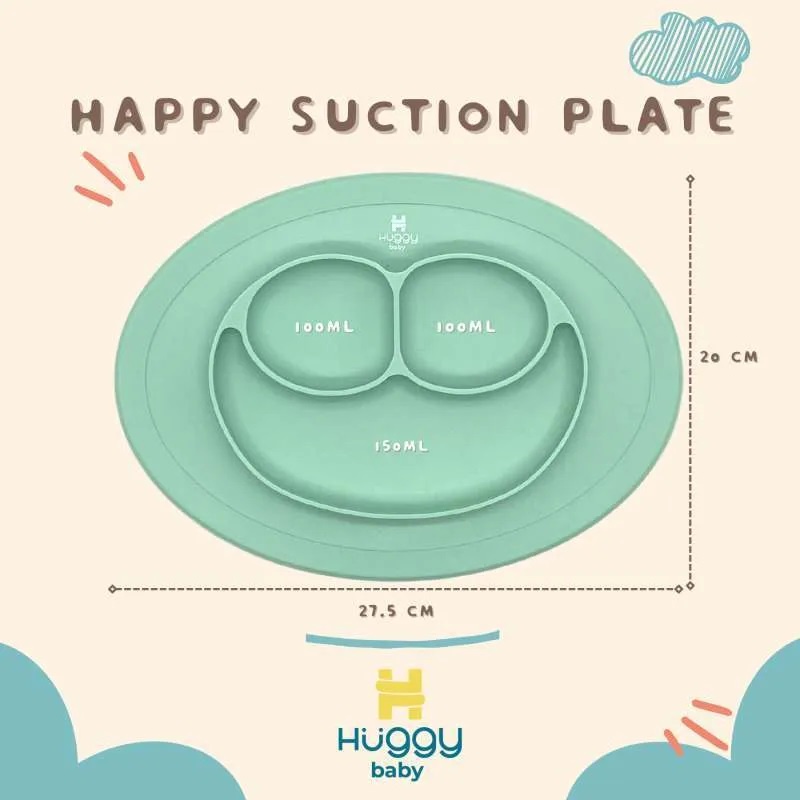 Piring makan Silikon Anak Huggy Baby AM004 Happy Silicone Suction Plate  - B101015