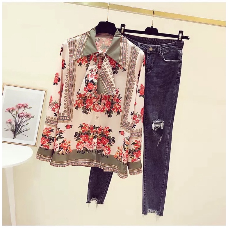 Kemeja blouse pita bunga bunga premium import bangkok bkk
