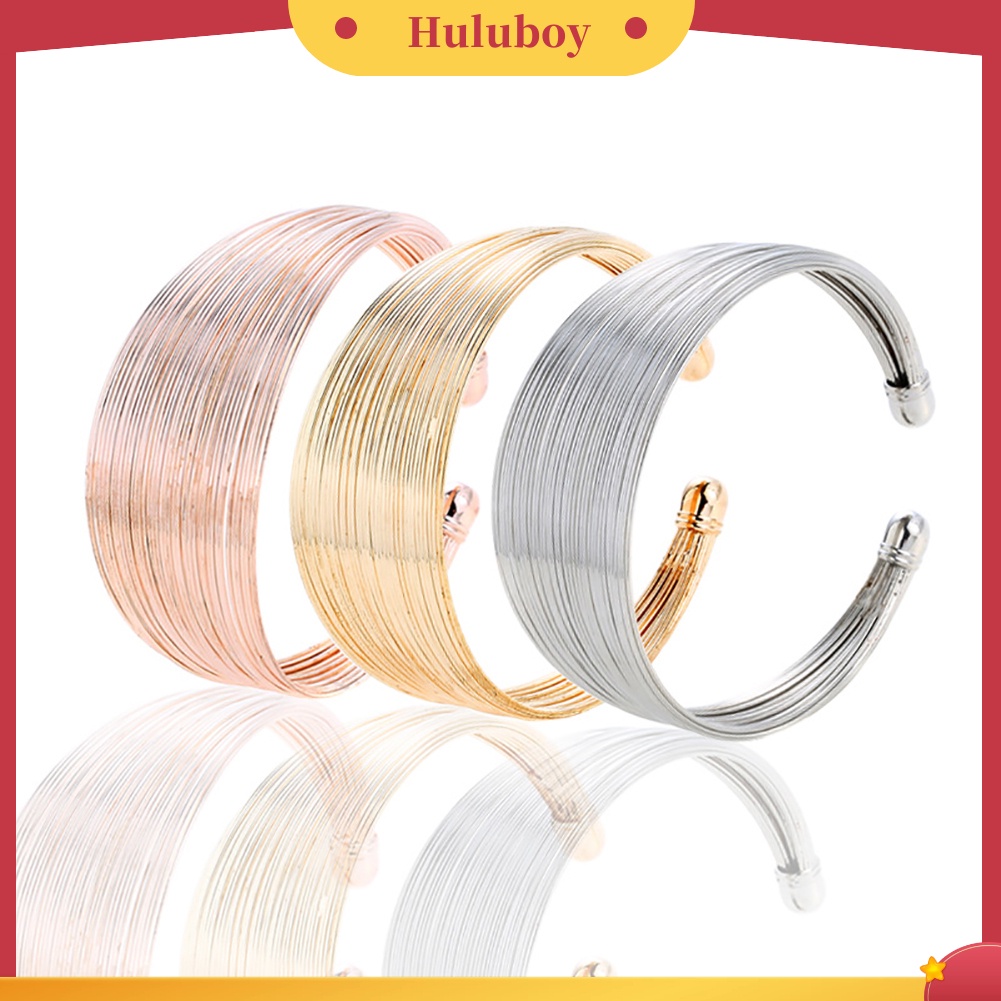 Hu Hu Hu Hu Hu Alat Bantu Pasang Kacamata♡ Gelang Bangle Open Adjustable Desain Kawat Multi Layer Untuk Wanita