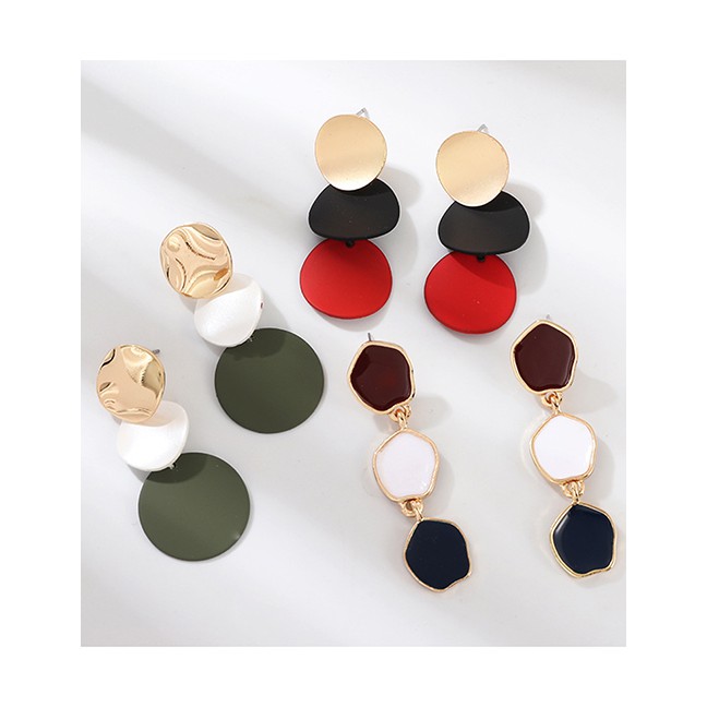 LRC Anting Tusuk Fashion Geometric Disc Painting Stud Earrings D46781