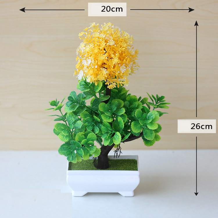 Kunataruma Pot Tanaman Mini Hias Bunga Plastik Artificial Daun Rambat Dekorasi Monstera Kering-Yellow