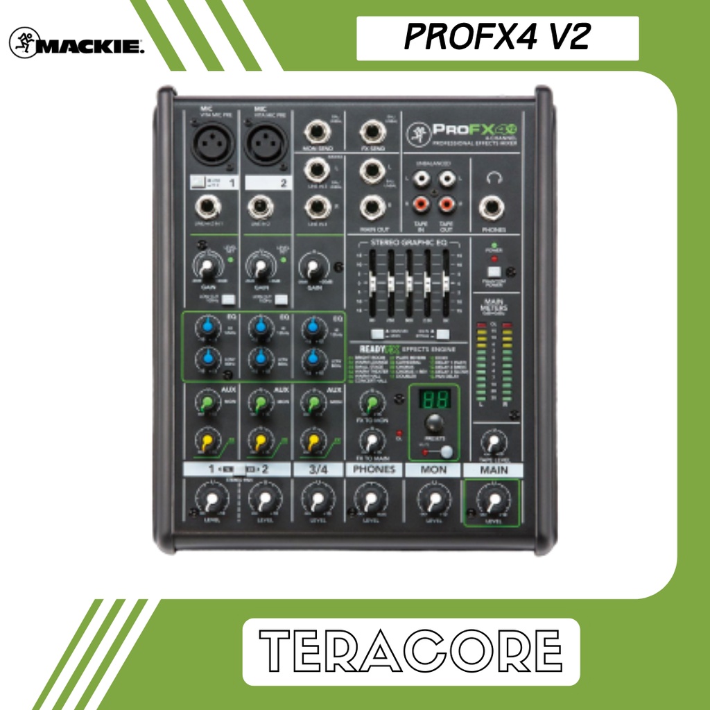 Mackie ProFX4 V2 - Pro FX 4 Mixer Analog 2 Channel Mono dengan EQ dan Phantom Power