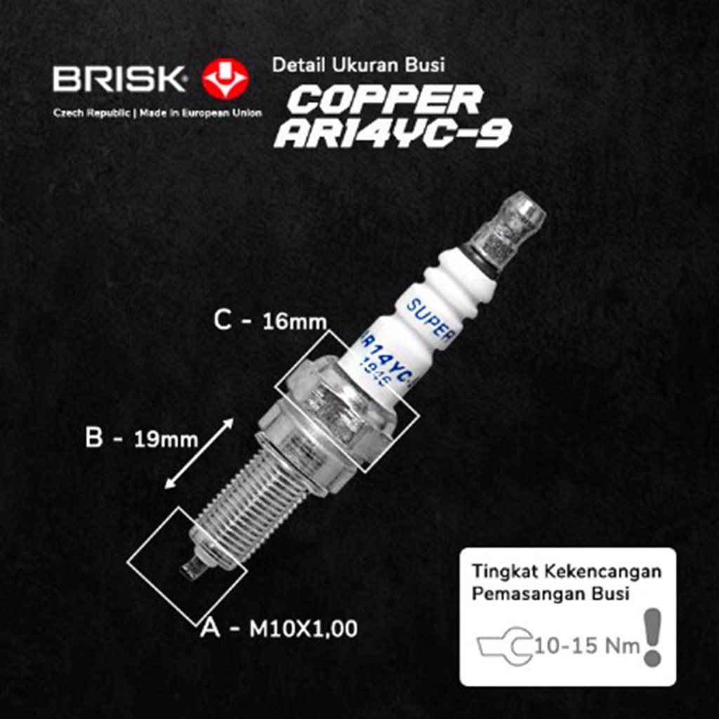 BRISK Busi Racing Copper AR14YC-9 Blade/Revo Absolute/Vario 110 Carbu-Techno CBS/Karisma/Supra X 125-PGMFI-Helm In/Kirana/Mega Pro FI/Nex/Xeon/T-Max Coper Spark Plug Honda-dll