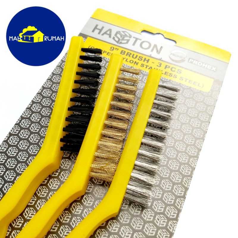 Sikat Kawat Baja Kuningan Mini 3pcs 3in1 Set Nylon Copper Stainless - HASSTON PROHEX 9&quot; 9inch
