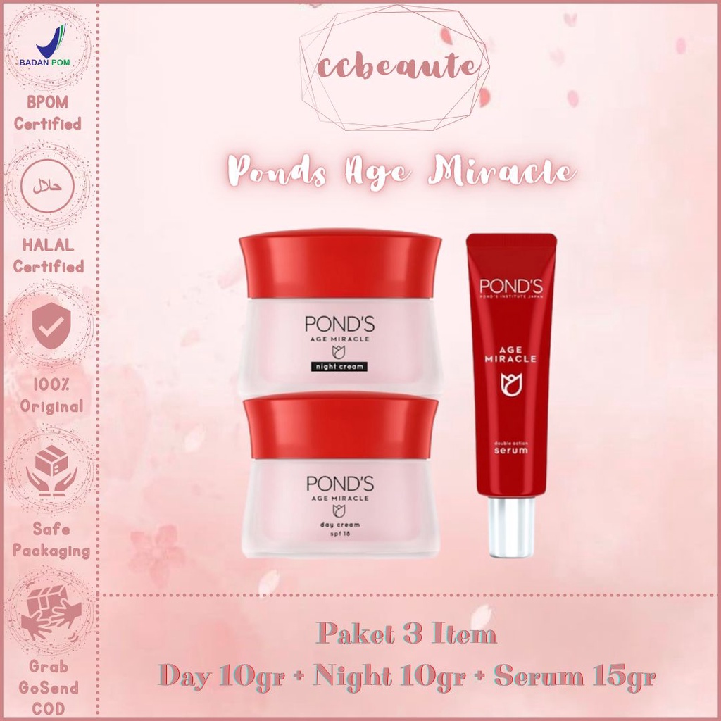 Ponds Age Miracle Day Cream SPF18 10gr + Ponds Age Miracle Night Cream 10gr + Ponds Age Miracle Doub