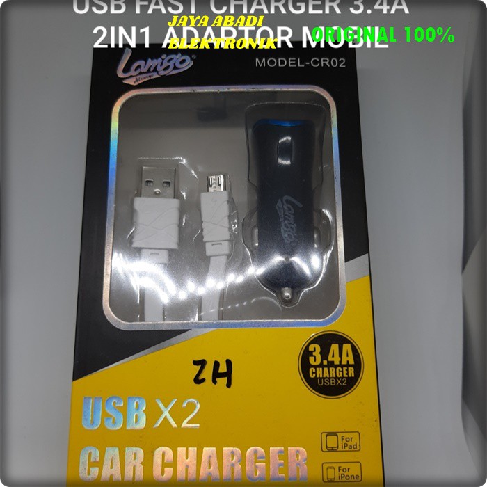 J28 CHARGER CAR 3.4A ADAPTOR MOBIL FAST CHARGING LAMGO 2 USB TRAVEL CAS CASAN FLASH CHARGER SERVER AKI ACCU AC DC CHARGE DUAL 2IN1 POWER SPEED ANDROIT HAN BISA KESEMUA MEREK HANDPHONE BISA QUICK BISA SEGALA GADGET USB POWER ADAPTER MOBIL