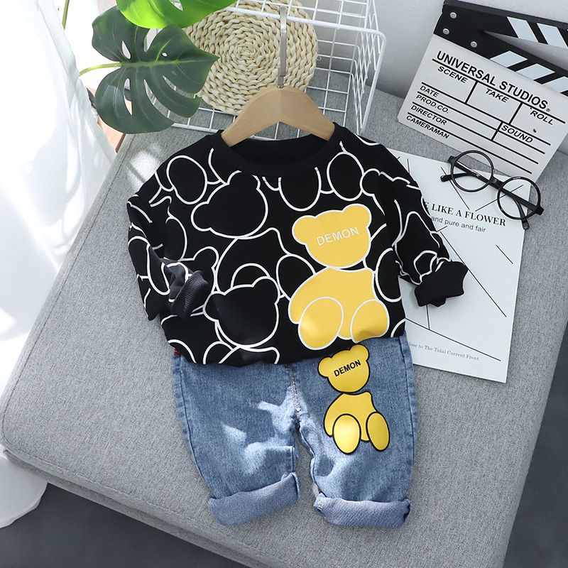 ananakstore - setelan anak laki-laki / setelan keren 3in1 / setelan motif SWEATER BEAR BLACK &amp; WHITE / setelan import premium